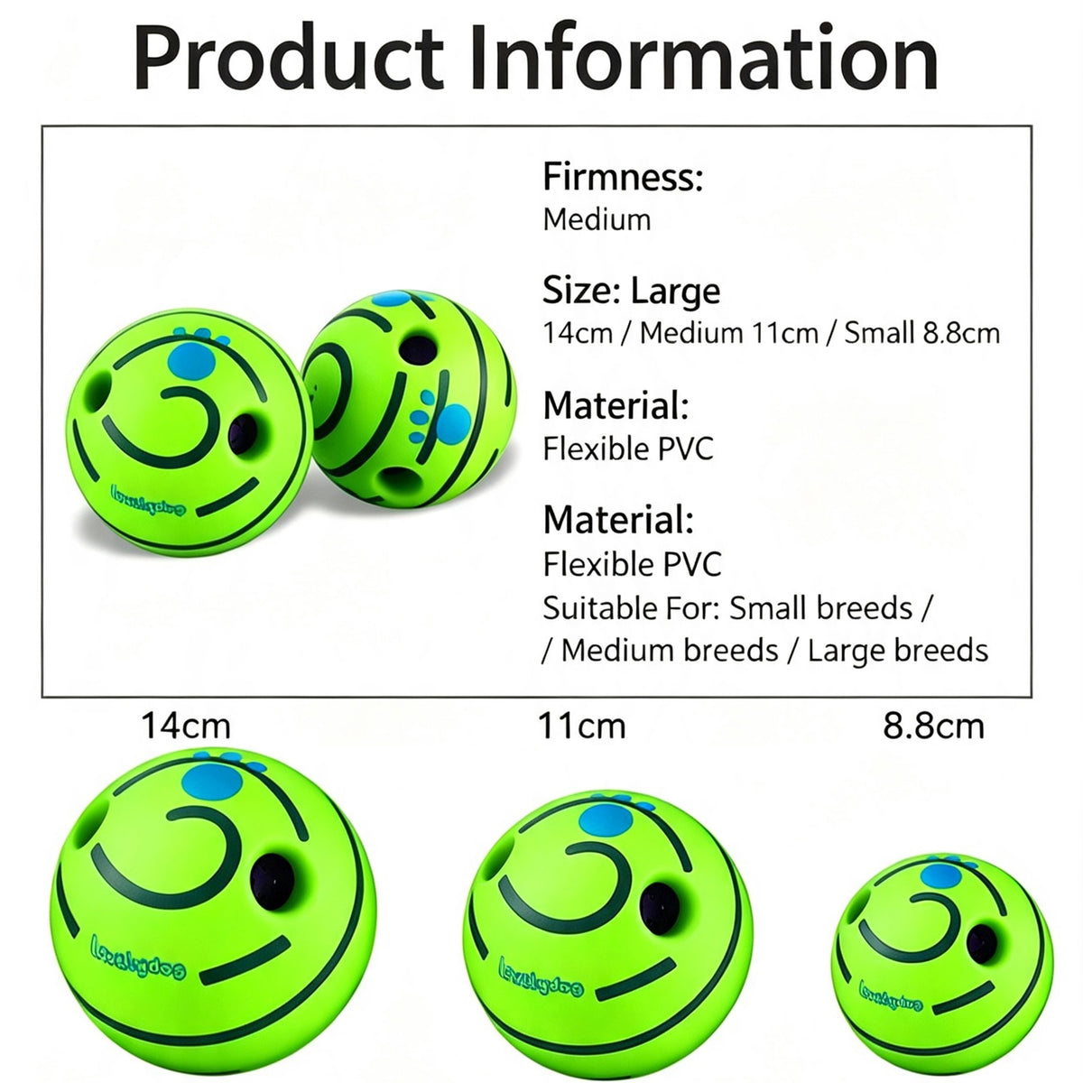 Interactive Dog Toy Ball, Shake & Chew Sound Making Toy for Indoor Outdoor Play, Enrichment Play Toy for Small Medium Large Dogs