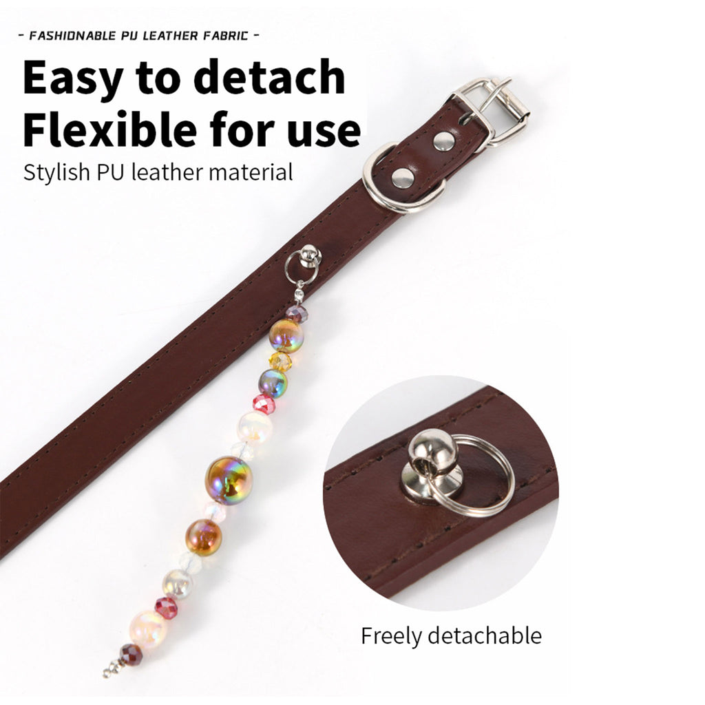 Stylish Pearl‑Decor Microfiber PU Leather Pet Collar, Adjustable Comfort Collar for Small Medium Large Dogs & Cats