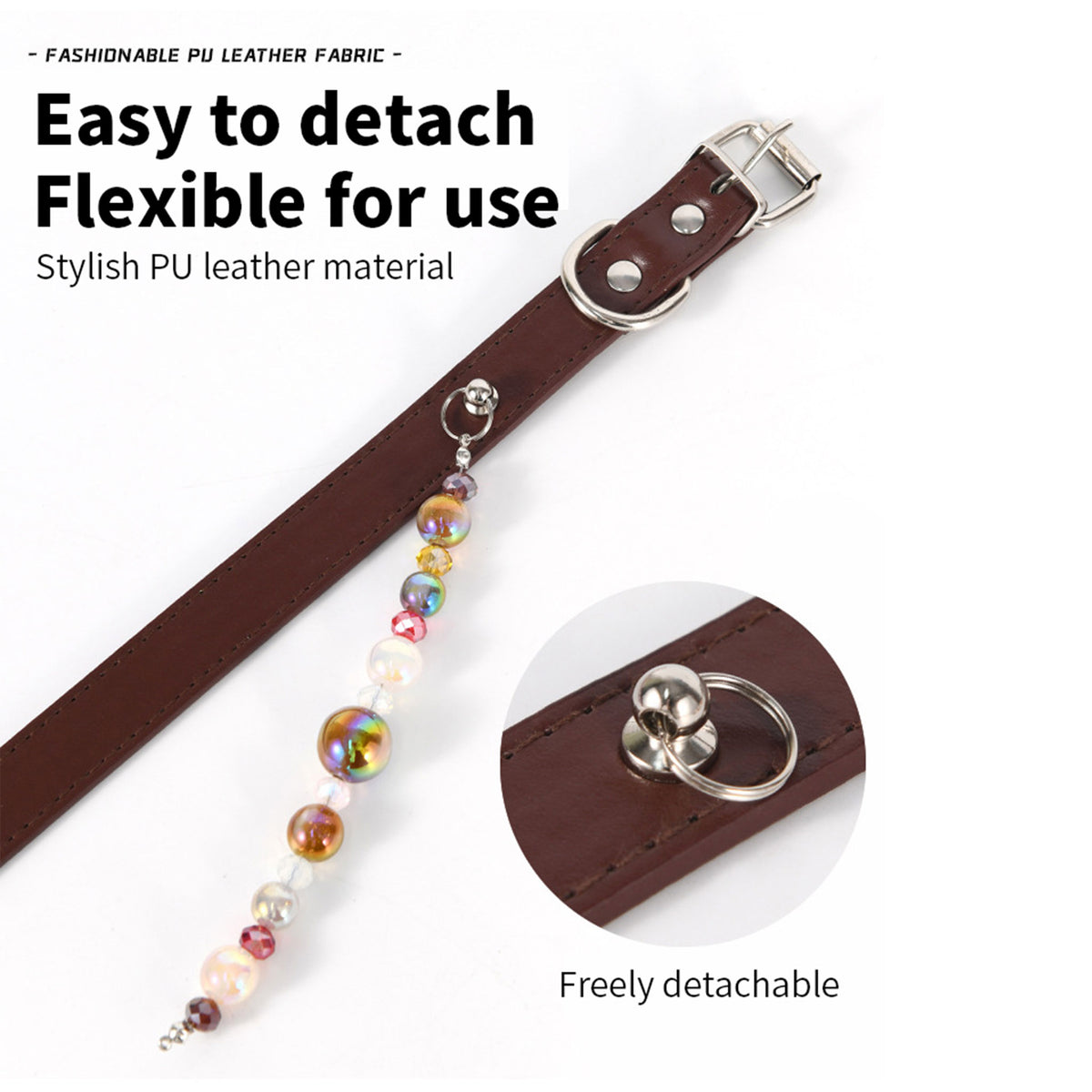 Stylish Pearl‑Decor Microfiber PU Leather Pet Collar, Adjustable Comfort Collar for Small Medium Large Dogs & Cats