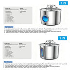 2L Pet Water Fountain, 304 Stainless Steel Automatic Water Dispenser for Cats & Dogs, Quiet Circulating Water Fountain with Bonus Filter Replacements 