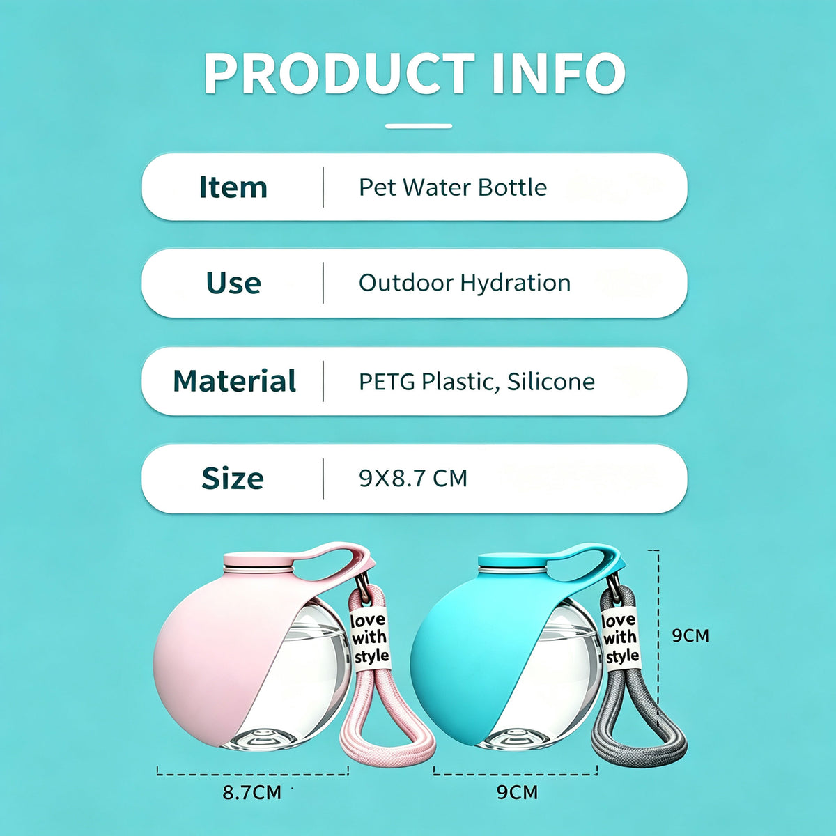 Portable Pet Water Bottle, Spherical Travel Dog Water Cup with Lanyard, Leak‑Proof Outdoor Drinking Dispenser for Walking Hiking Trips for Small Medium Dogs