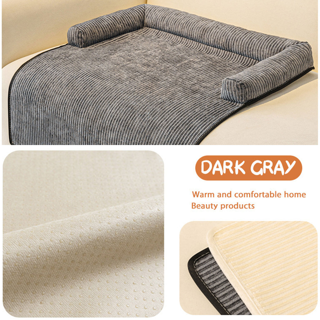 Pet Couch Bed Mat — Corduroy Dog Sofa Cover with Bolster, Non-Slip & Washable