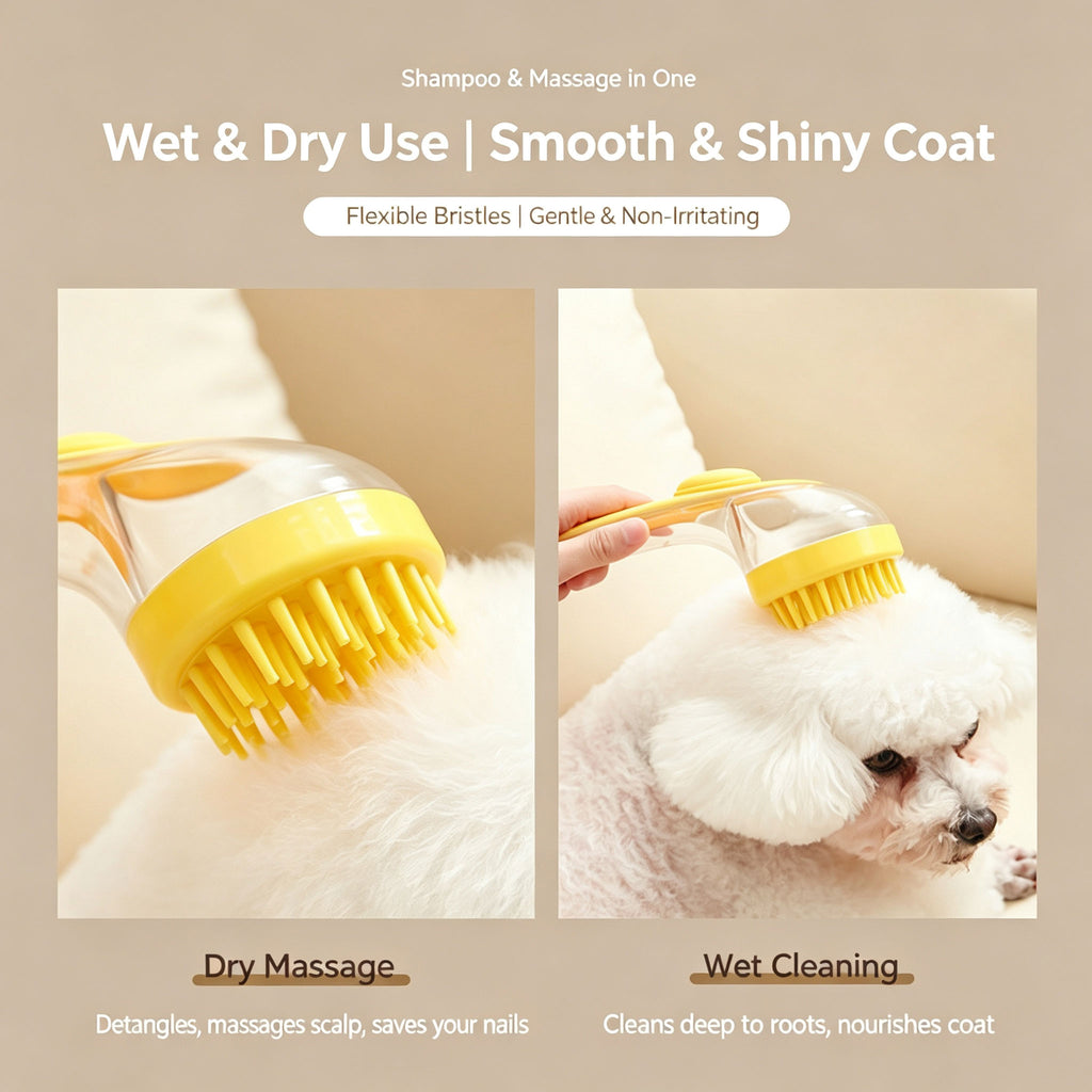 Silicone Pet Bath Brush | Shampoo Dispenser for Dogs & Cats