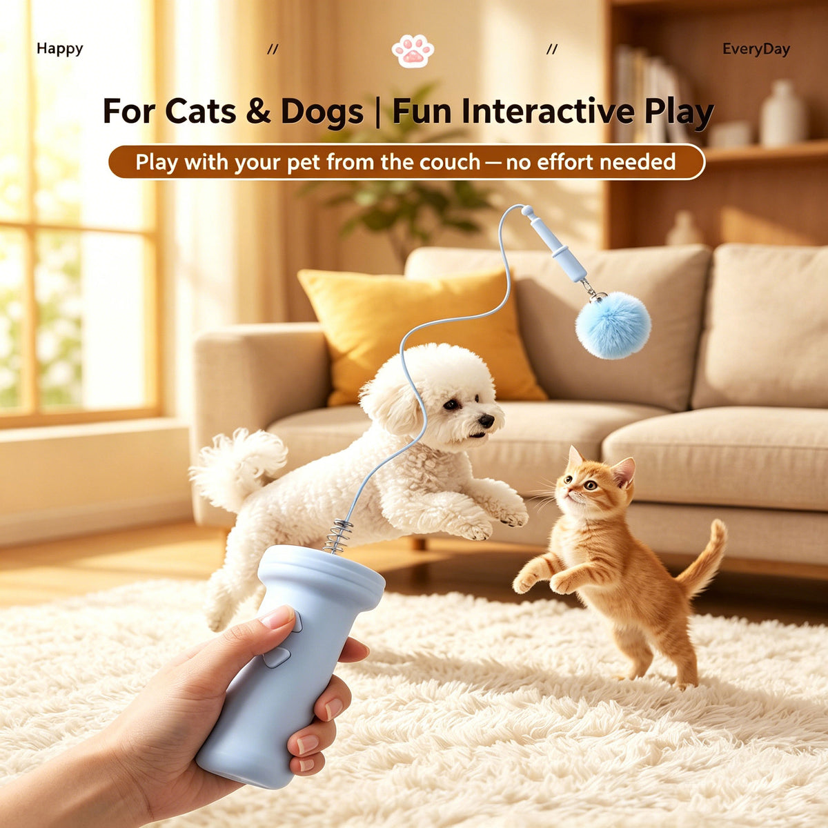Interactive Electric Cat Teaser — Retractable String Toy with Pom-Pom