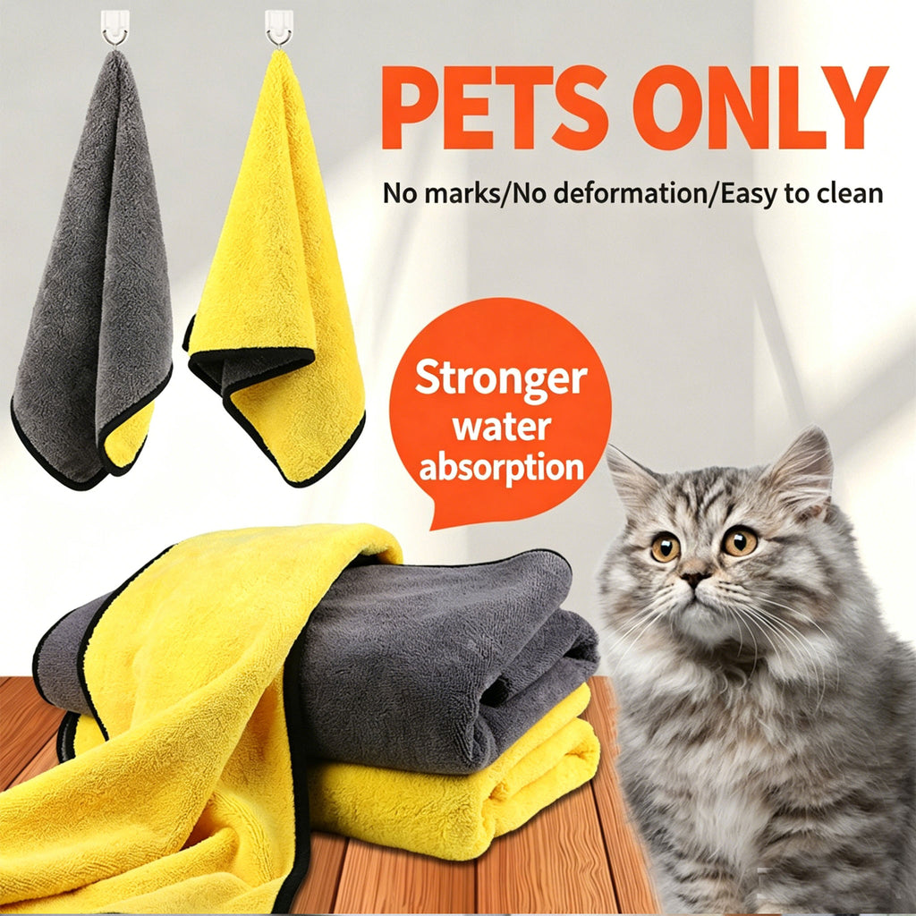 4 Pack Multi-Size Microfiber Pet Bath Towels, Thick Quick Dry Absorbent Towels for Dogs & Cats