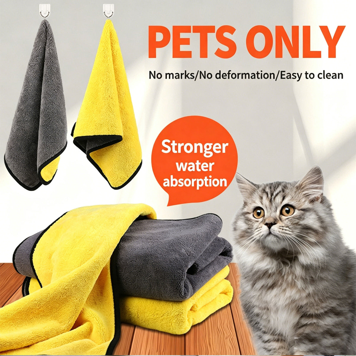 4 Pack Multi-Size Microfiber Pet Bath Towels, Thick Quick Dry Absorbent Towels for Dogs & Cats
