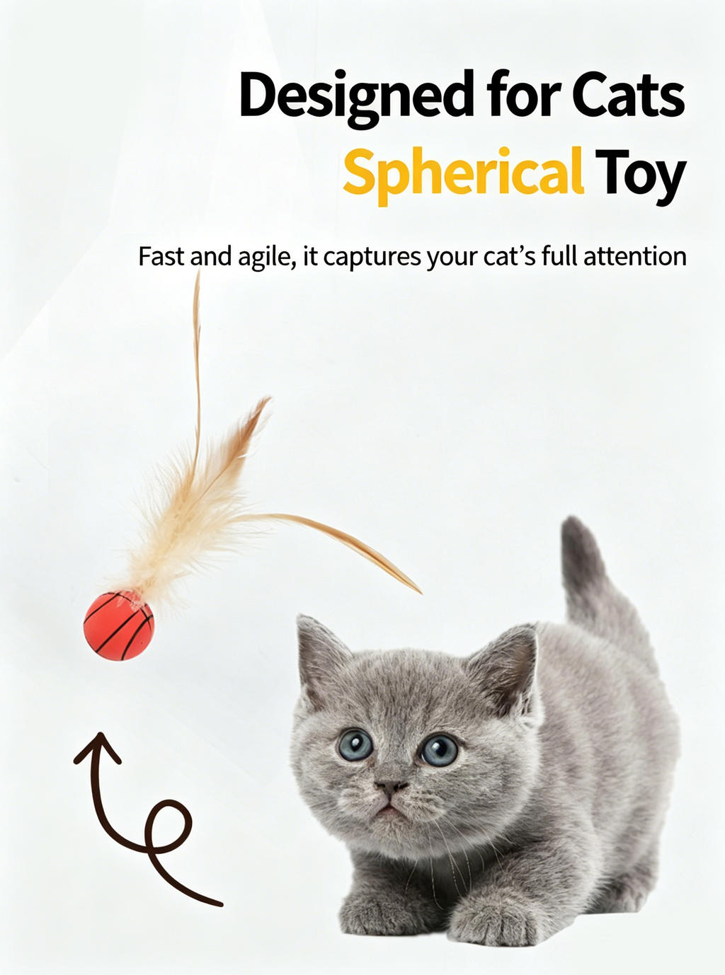 Sports‑Style Feather Bouncy Ball Cat Toy 4‑Pack｜Silent Interactive Kitten Play Teaser Toy
