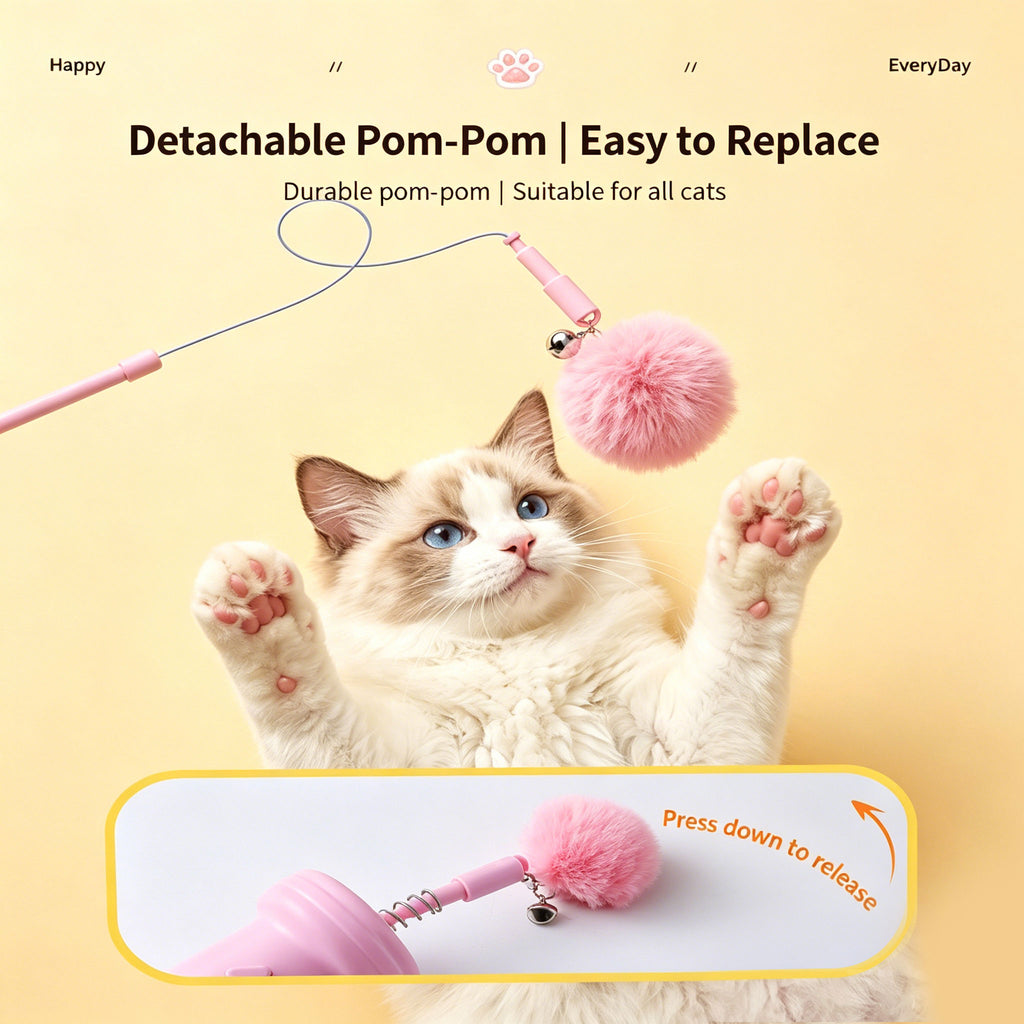 Interactive Electric Cat Teaser — Retractable String Toy with Pom-Pom