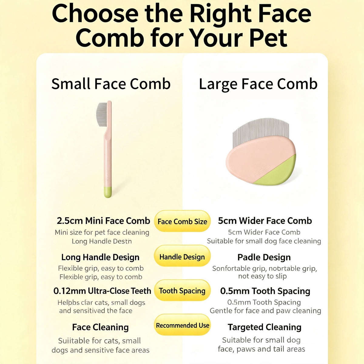 Pet Fine Tooth Face Comb, Gentle Grooming Comb for Cats & Small Dogs, for Tear Marks, Chin & Paw Area Grooming