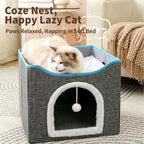 2‑Tier Foldable Cat House with Sisal Scratcher, Washable 2‑Story Cat Cube Bed, All‑Season Breathable Cat Condo