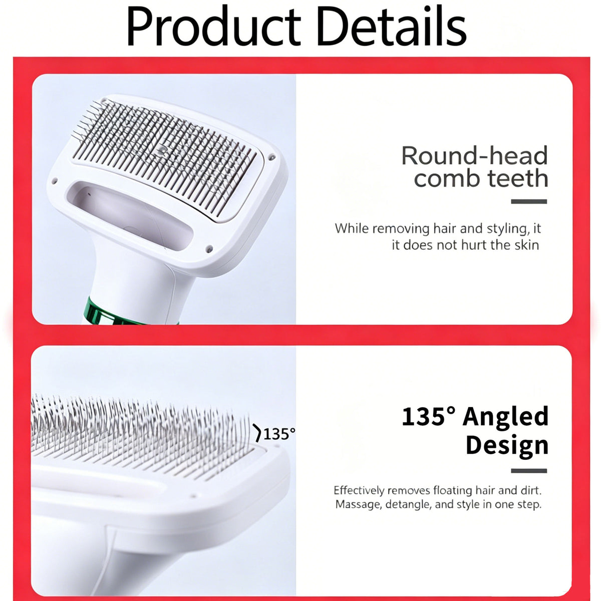 2‑in‑1 Pet Hair Dryer Brush, 300W Low‑Noise Hot Air Grooming Comb, 3 Speed Adjustable, Detangling & Drying Brush for Dogs & Cats, 110‑230V Multi‑Plug