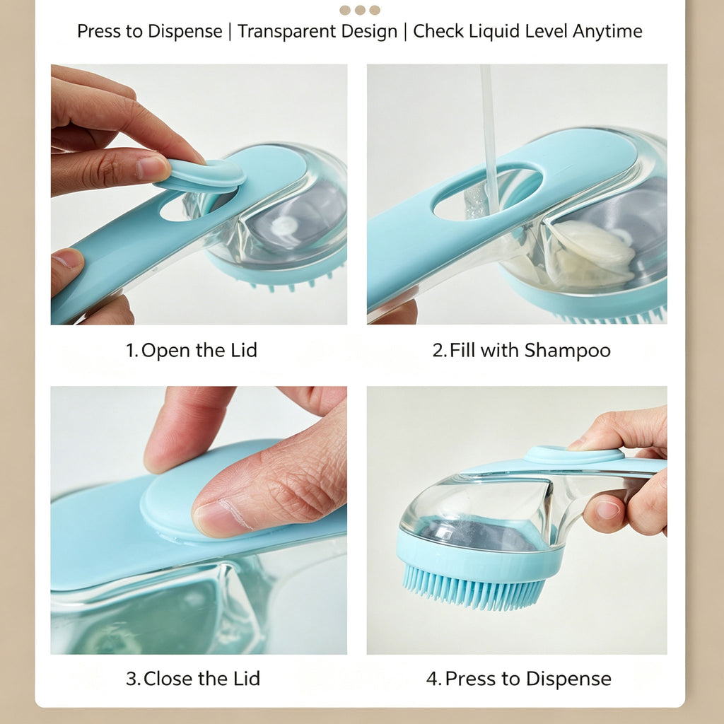 Silicone Pet Bath Brush | Shampoo Dispenser for Dogs & Cats