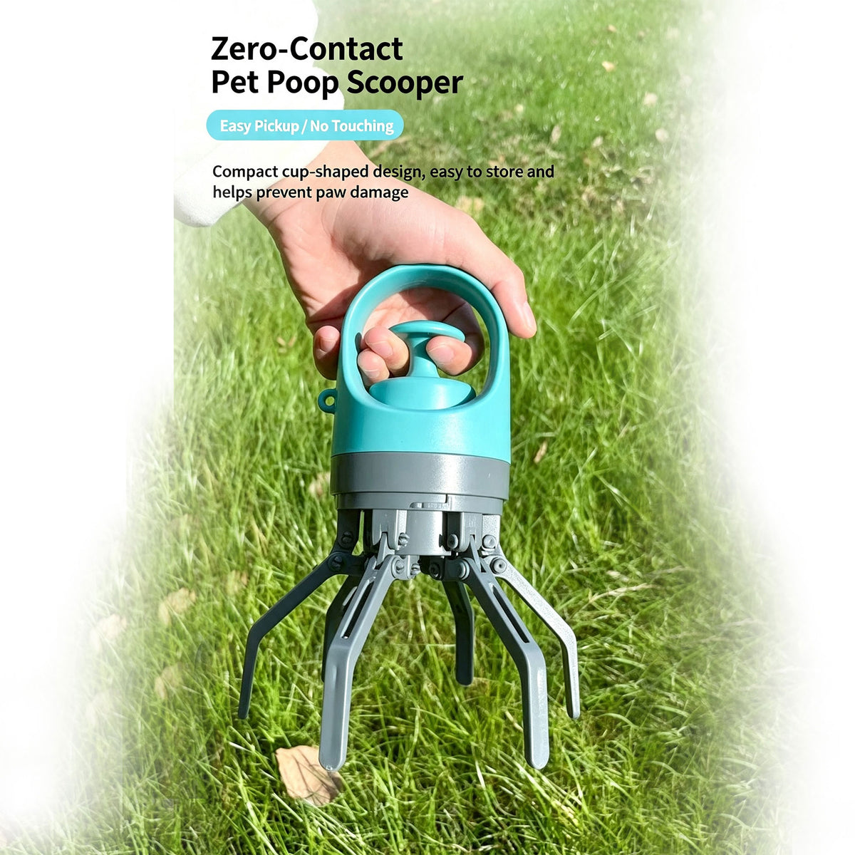 Foldable 6-Claw Pet Pooper Scooper, Cup-Shape Portable Waste Grabber with Built-in Waste Bag Dispenser, Zero-Contact Dog & Cat Poop Picker for Outdoor Walking