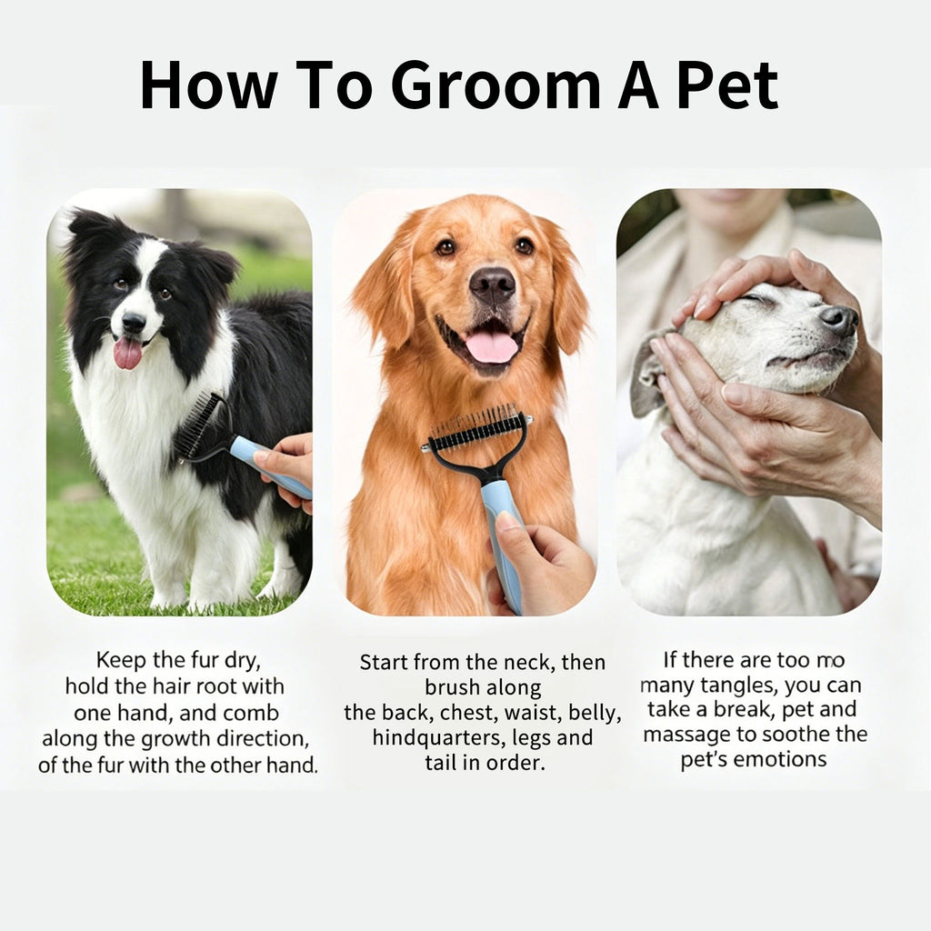Double‑Sided Pet Dematting Comb for Dogs & Cats, Detangler Tool for Matted Tangled Fur, Summer Grooming & Thinning Brush
