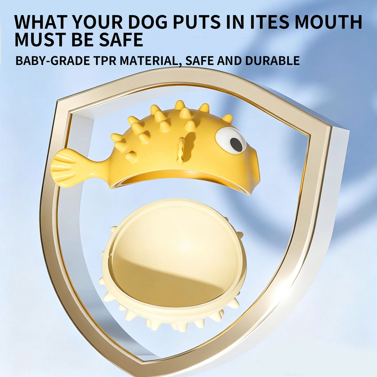 Bouncy Fish Dog Treat Dispenser Toy, Food‑Safe TPR Squeaky Chew Toy, Durable Interactive Molar Toy for Puppies Medium Large Dogs