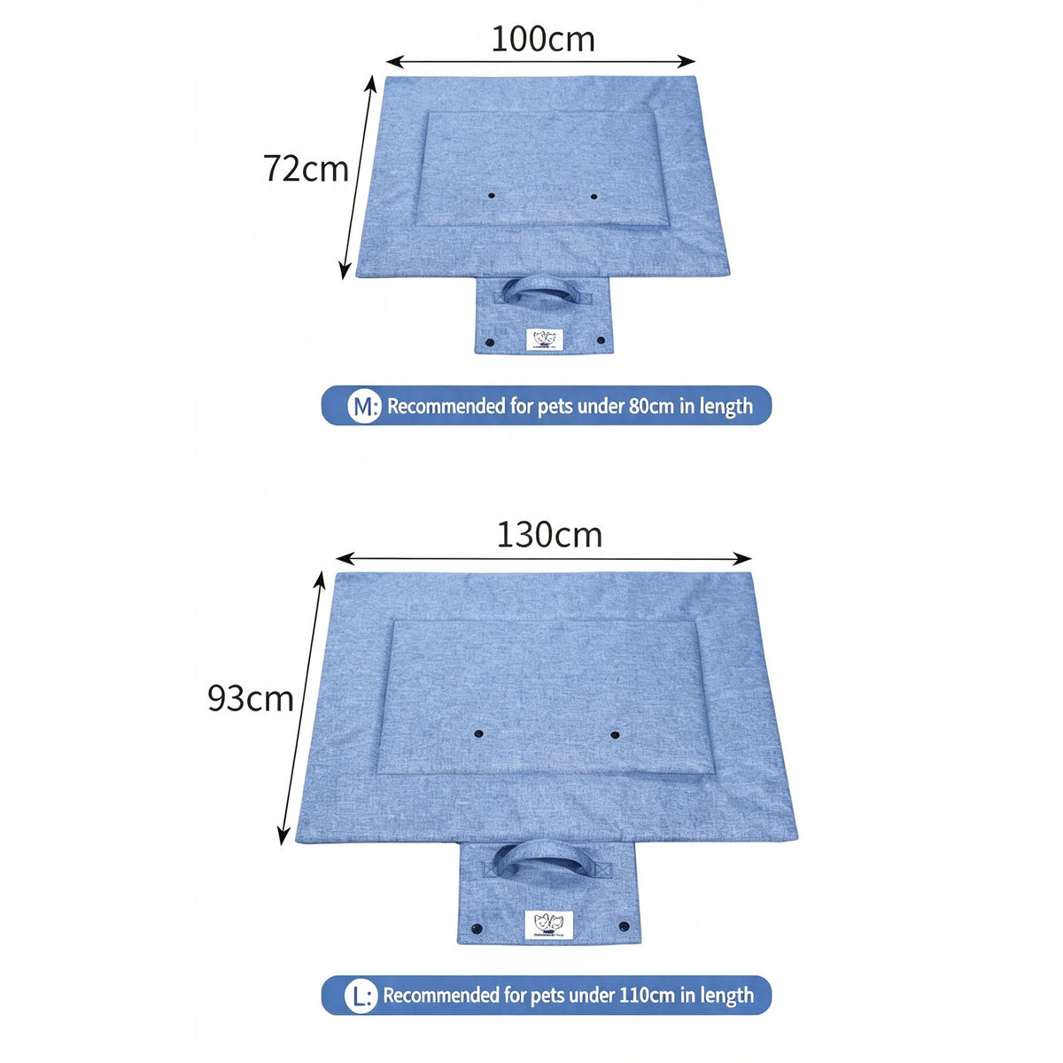 Portable Foldable Outdoor Pet Travel Mat, Reversible Scratch & Wear‑Resistant Water‑Repellent Sleeping Pad for Dogs & Cats, With Carry Handle, Denim Blue & Dark Grey, S/M/L Sizes