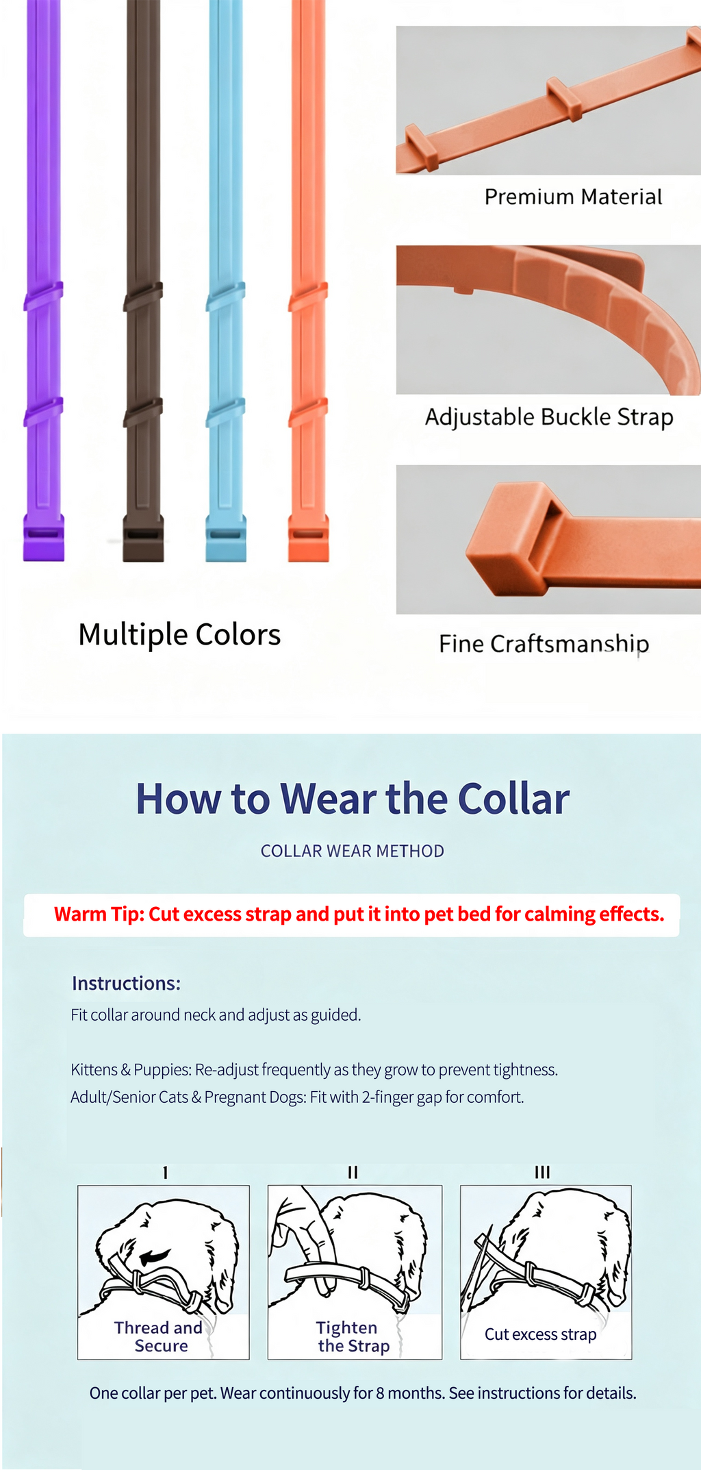 Pet Lavender Aroma Collar for Dogs & Cats, Waterproof Adjustable TPR Scent Collar Lasts Up To 60 Days