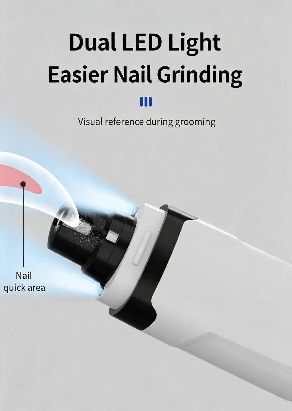 Rechargeable Electric Pet Nail Grinder, Low‑Vibration Quiet Nail Trimmer with Dual LED Lights, 2‑Speed for Dogs & Cats, Comes with 2 Extra Grinding Heads