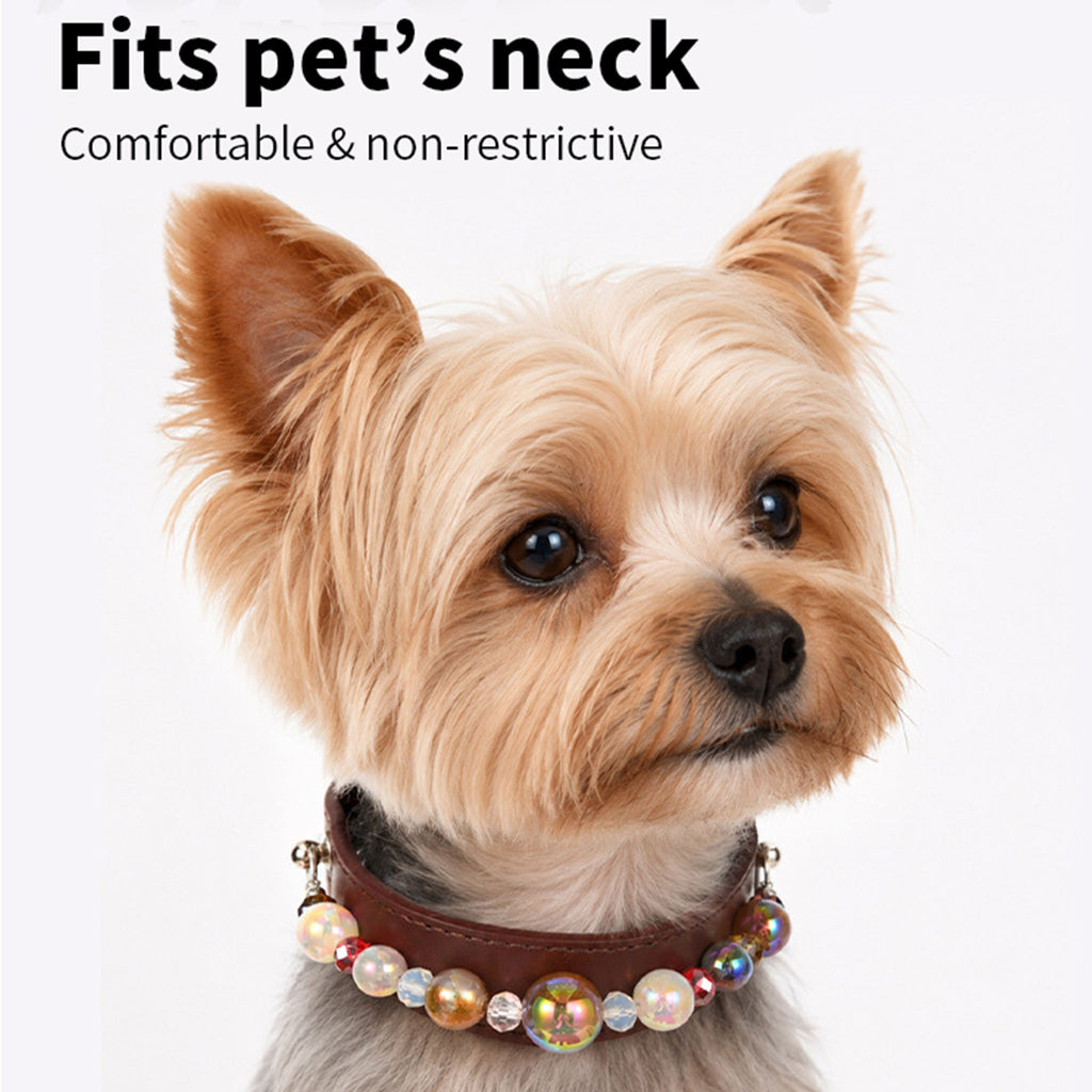Stylish Pearl‑Decor Microfiber PU Leather Pet Collar, Adjustable Comfort Collar for Small Medium Large Dogs & Cats
