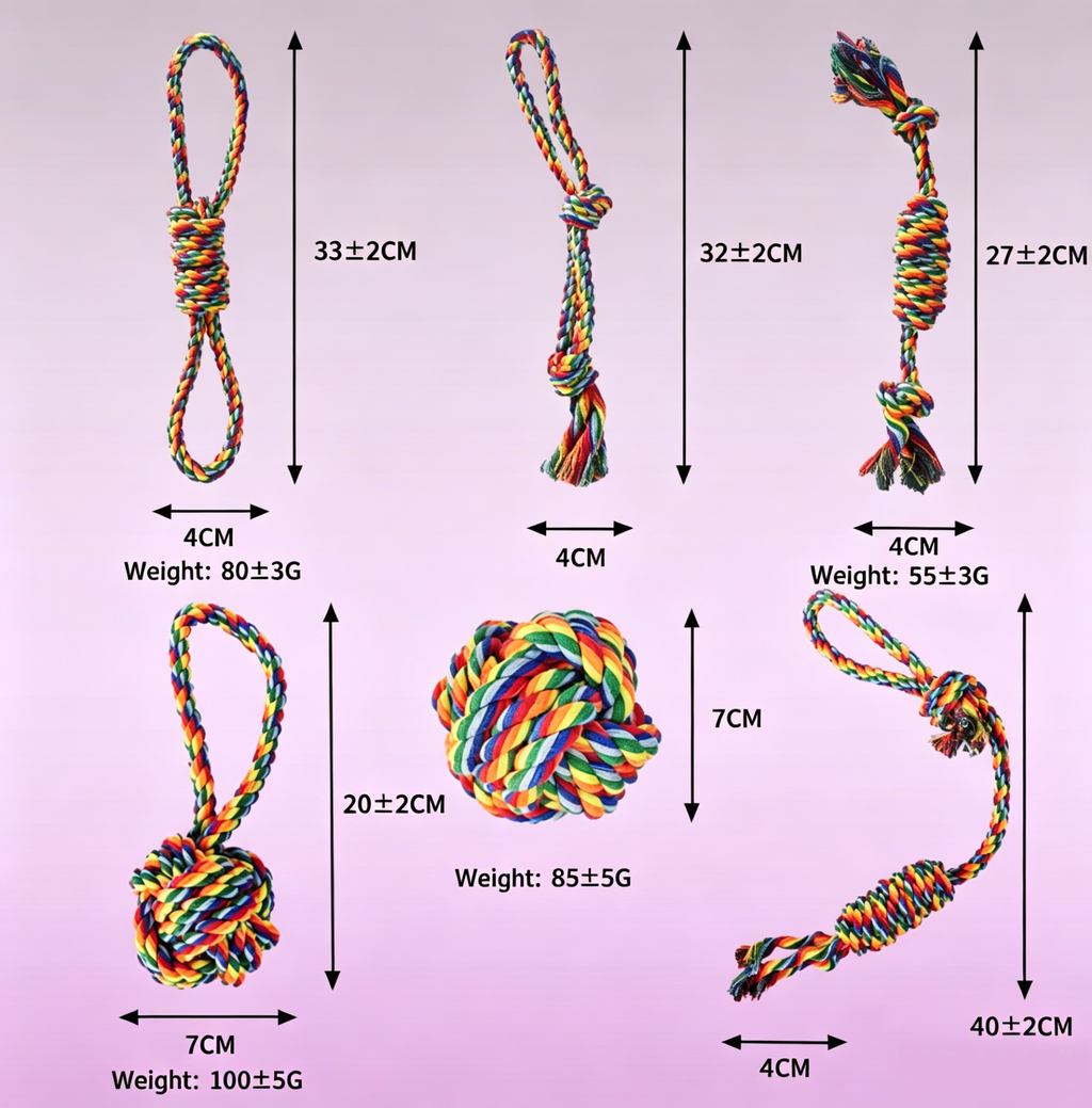 Rainbow Braided Cotton Rope Dog Chew Toy Sets, Multi Shape Interactive Play Toys for All Breeds Dogs