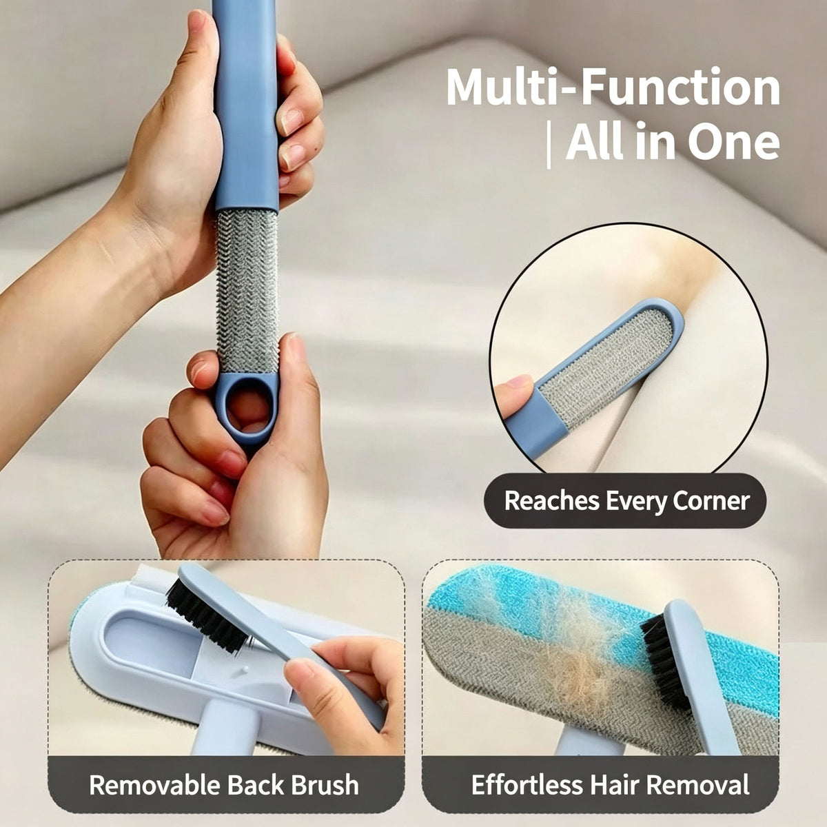 Long Handle Pet Hair Remover Brush – Reusable Lint Remover for Couch, Bed, Carpet & Clothing