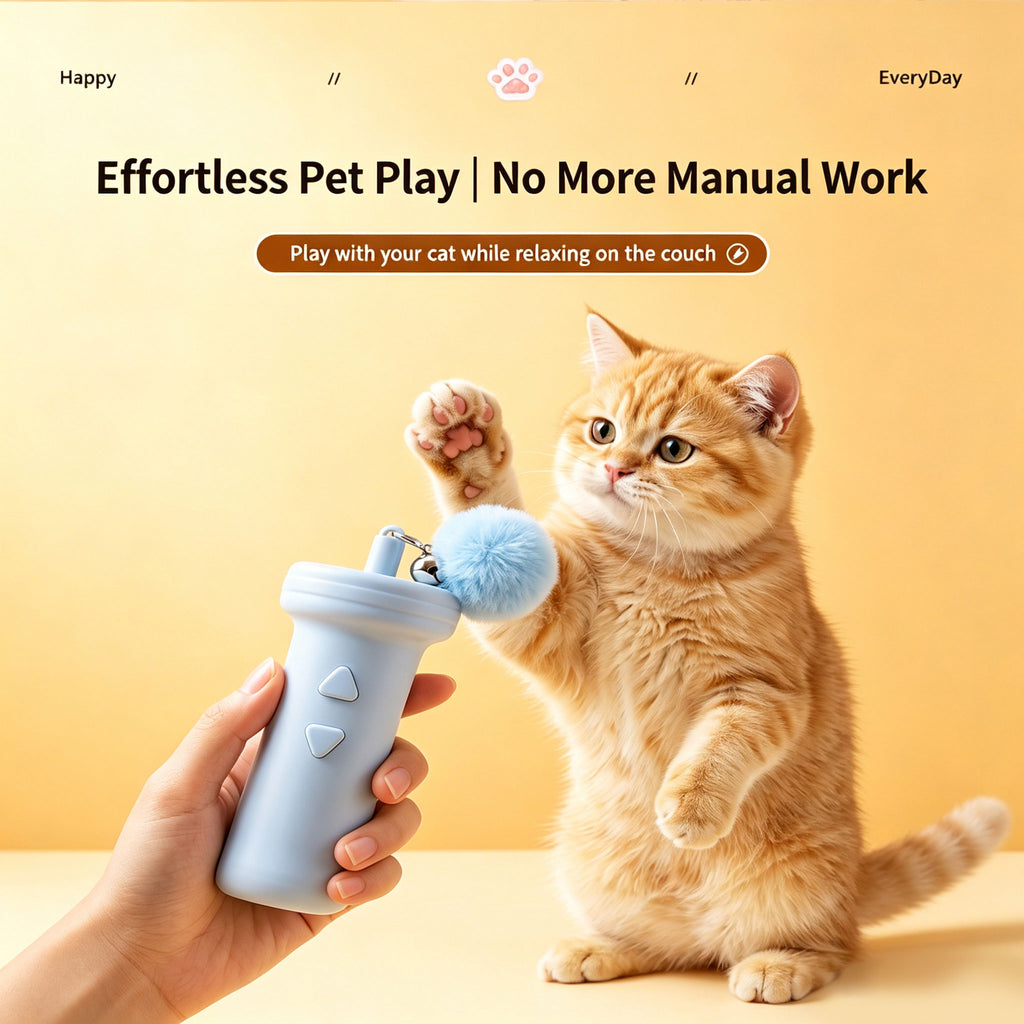 Interactive Electric Cat Teaser — Retractable String Toy with Pom-Pom