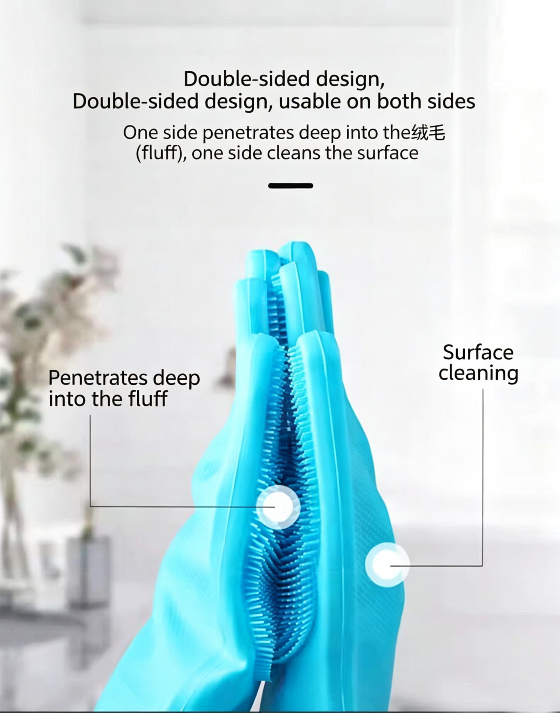 Thickened Silicone Pet Grooming Gloves, Up to 3000 Soft Massage Bristles, Dog Cat Bathing Brush Glove, Splash‑Resistant Deshedding Glove for Long & Short Haired Pets
