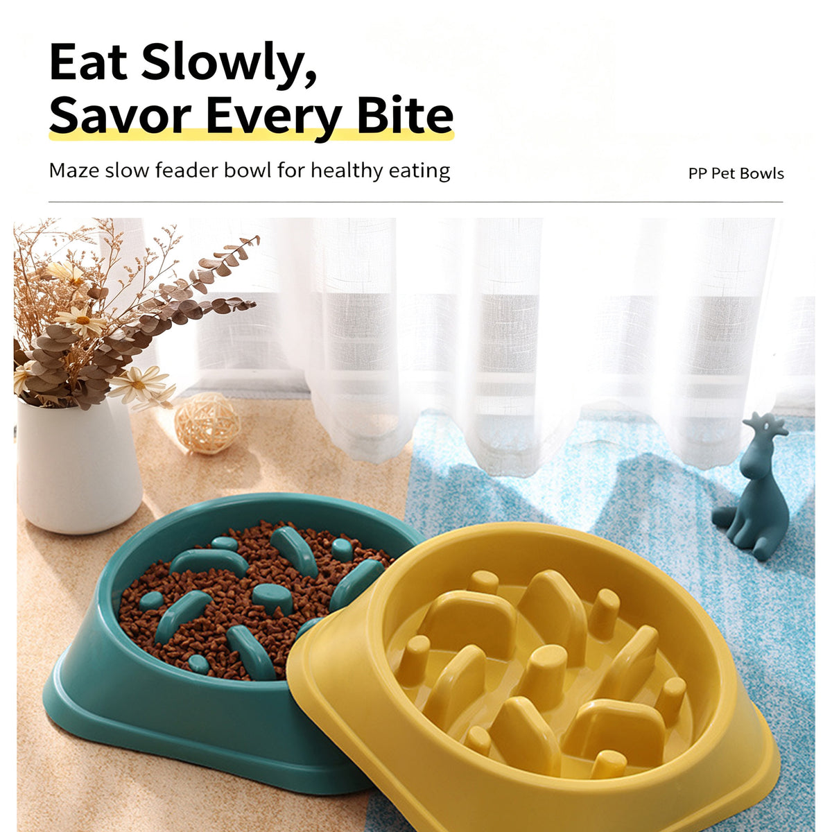 Slow Feeder Dog Bowl — Anti-Choke Pet Bowl with Non-Slip Base, Eco-Friendly PP, for Dogs & Cats