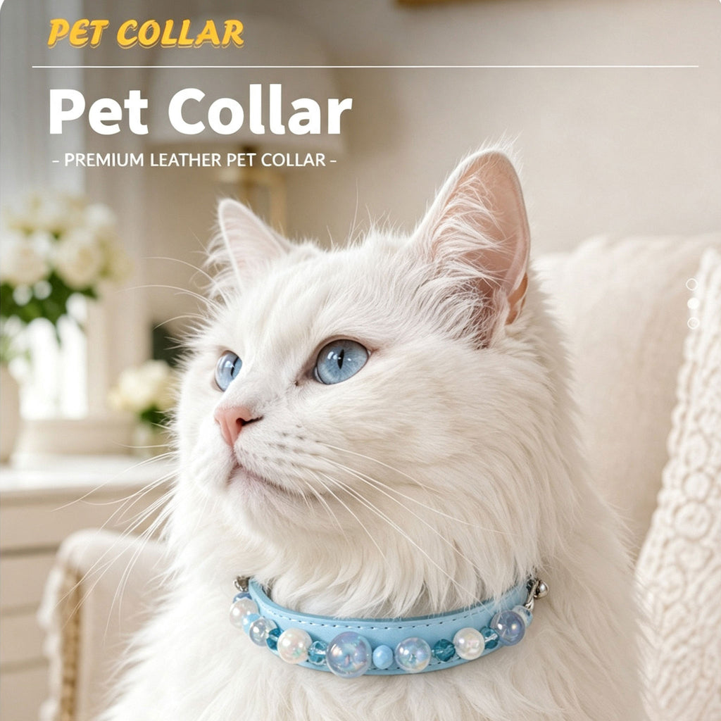 Stylish Pearl‑Decor Microfiber PU Leather Pet Collar, Adjustable Comfort Collar for Small Medium Large Dogs & Cats