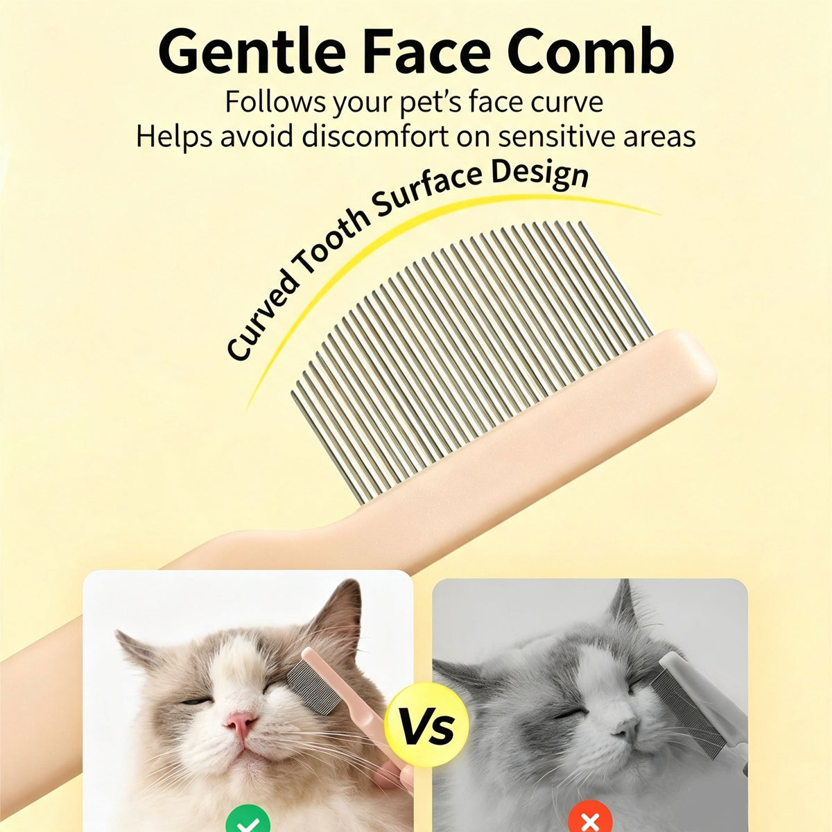 Pet Fine Tooth Face Comb, Gentle Grooming Comb for Cats & Small Dogs, for Tear Marks, Chin & Paw Area Grooming