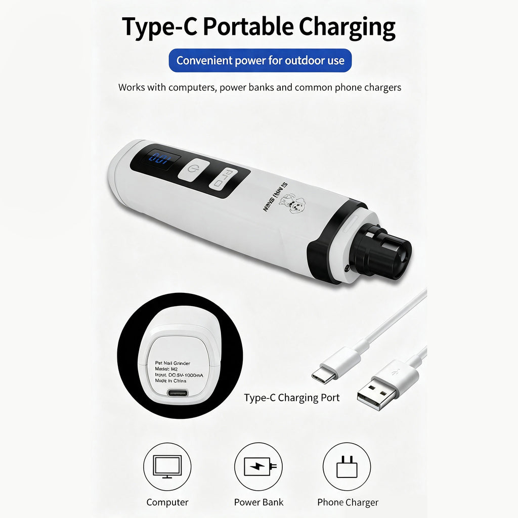 Rechargeable Electric Pet Nail Grinder, Low‑Vibration Quiet Nail Trimmer with Dual LED Lights, 2‑Speed for Dogs & Cats, Comes with 2 Extra Grinding Heads