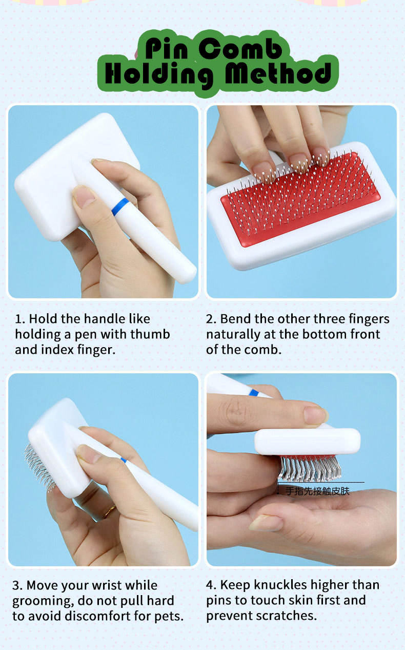 V‑Shaped Steel Pin Pet Grooming Comb, Gentle Loose Hair Remover, Daily Grooming Brush for Cats & Small Dogs