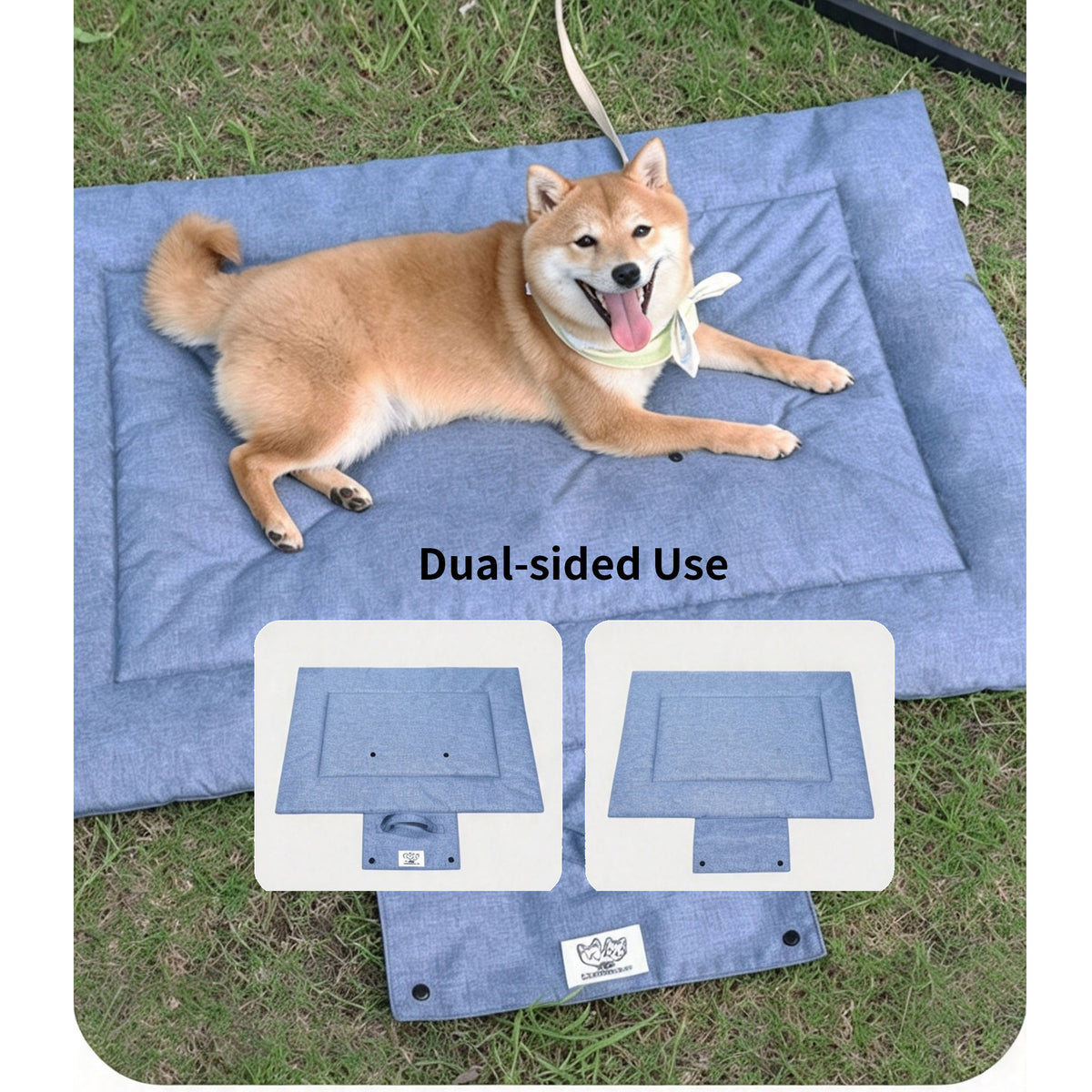 Portable Foldable Outdoor Pet Travel Mat, Reversible Scratch & Wear‑Resistant Water‑Repellent Sleeping Pad for Dogs & Cats, With Carry Handle, Denim Blue & Dark Grey, S/M/L Sizes
