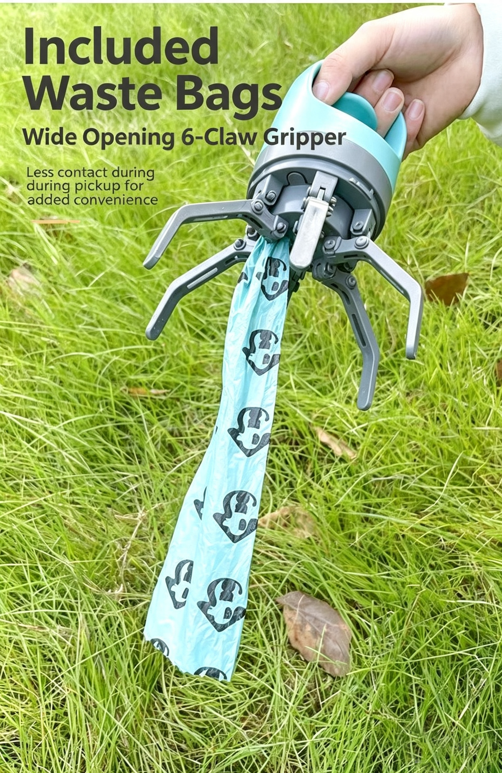 Foldable 6-Claw Pet Pooper Scooper, Cup-Shape Portable Waste Grabber with Built-in Waste Bag Dispenser, Zero-Contact Dog & Cat Poop Picker for Outdoor Walking