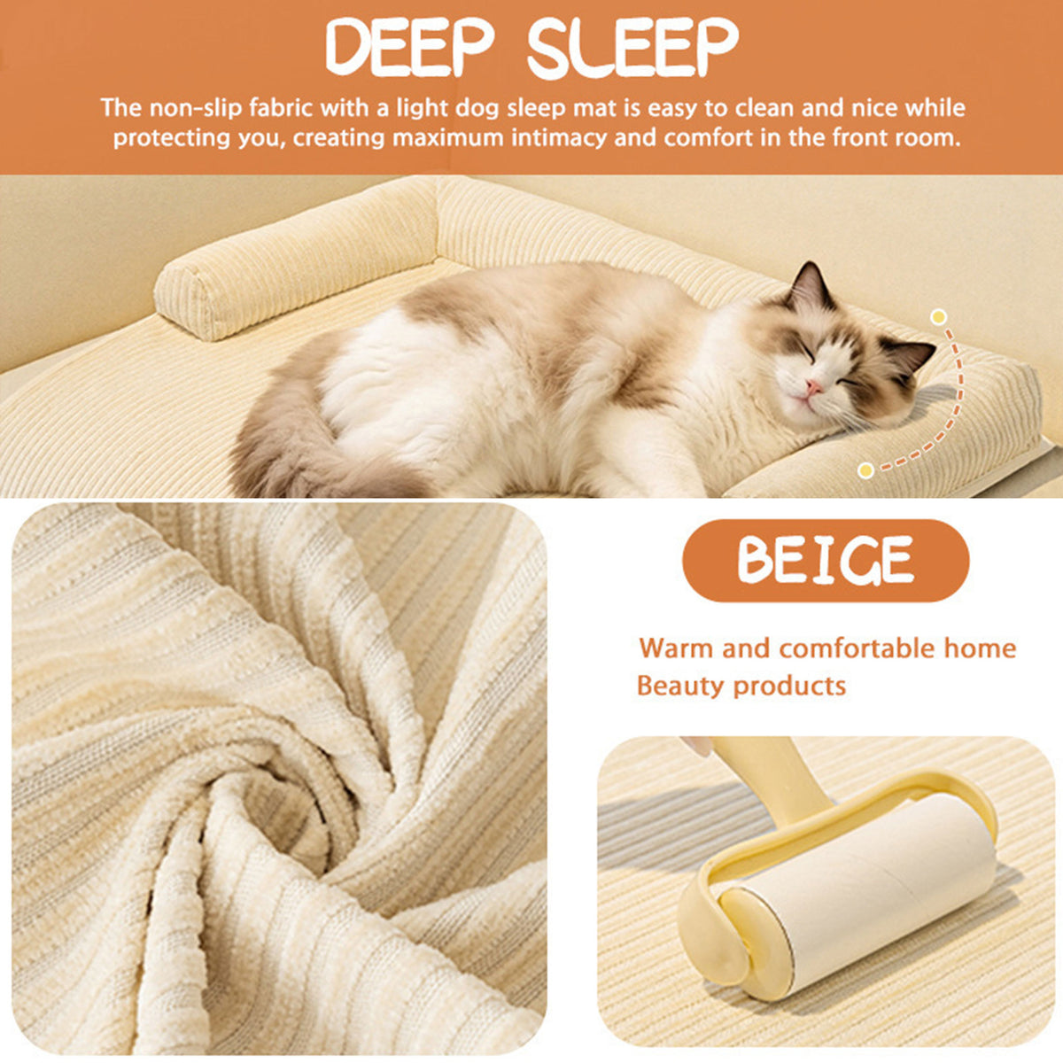 Pet Couch Bed Mat — Corduroy Dog Sofa Cover with Bolster, Non-Slip & Washable