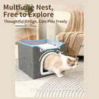 2‑Tier Foldable Cat House with Sisal Scratcher, Washable 2‑Story Cat Cube Bed, All‑Season Breathable Cat Condo