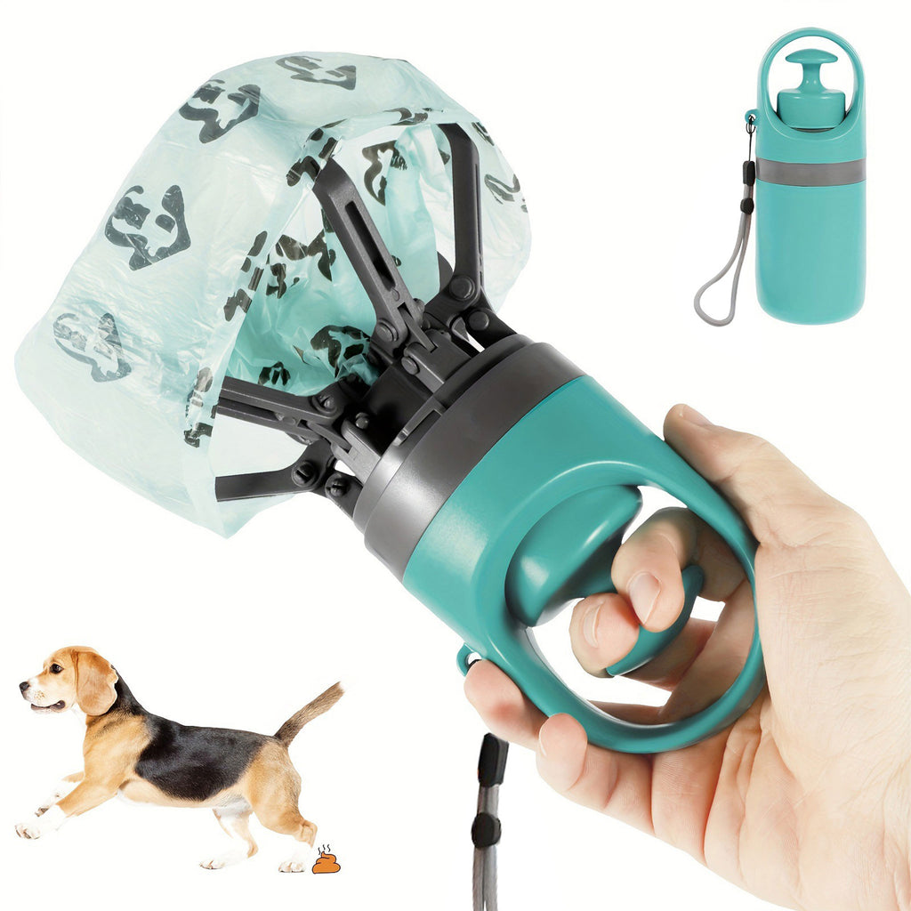 Foldable 6-Claw Pet Pooper Scooper, Cup-Shape Portable Waste Grabber with Built-in Waste Bag Dispenser, Zero-Contact Dog & Cat Poop Picker for Outdoor Walking