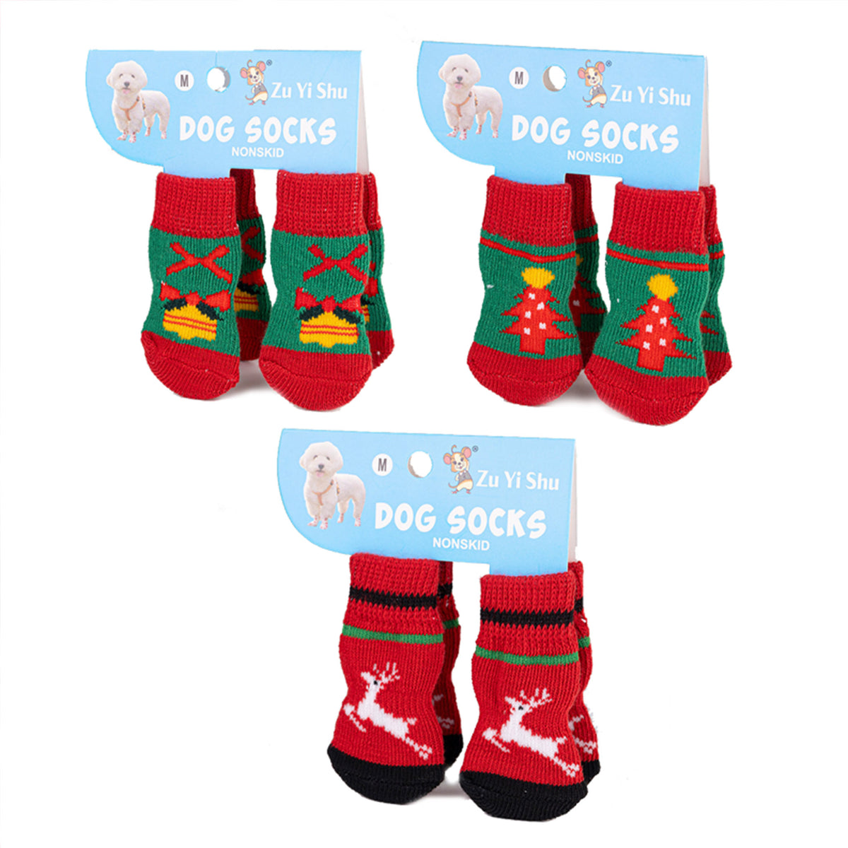 Christmas Anti-Slip Dog Socks, 3 Sets (12 Pcs Total), 15 Holiday Patterns For Puppy Medium Large Dogs