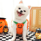 Halloween Pumpkin Dog & Cat Costume Set – Soft Plush Vest + Hat