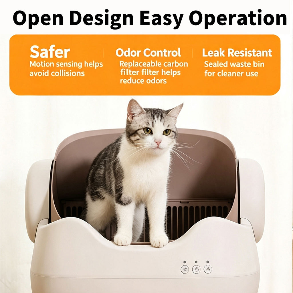 Automatic Self-Cleaning Cat Litter Box — Open Top, APP Control, Odor Control for Large Cats