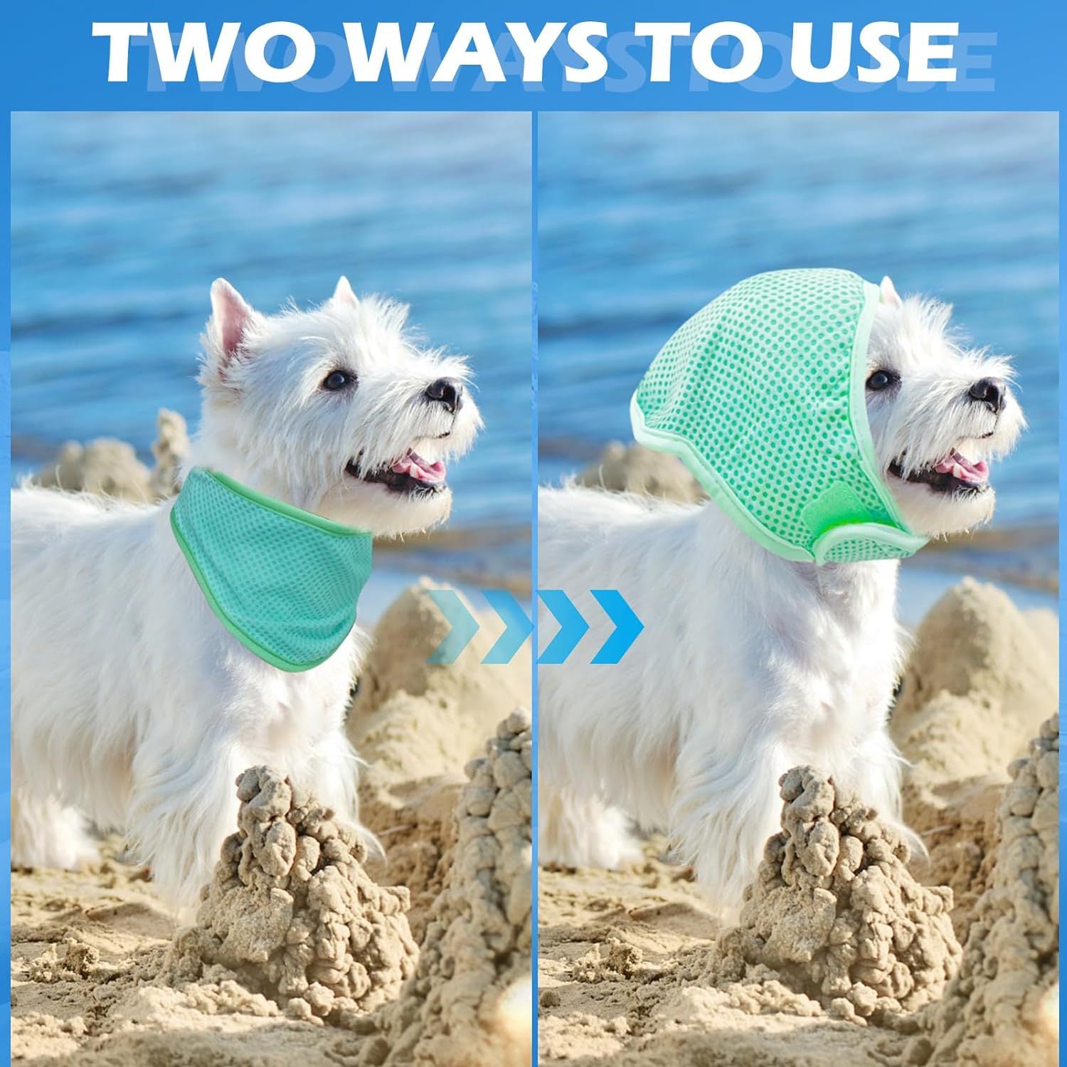 Adjustable Pet Cooling Neck Scarf, Reusable Evaporative Cool Wrap for Dogs & Cats, Velcro Fastener, Multi‑Purpose Neck or Head Wear, S/M/L Sizes