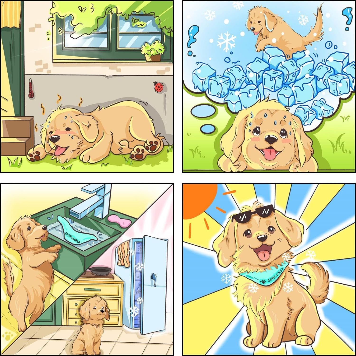 Adjustable Pet Cooling Neck Scarf, Reusable Evaporative Cool Wrap for Dogs & Cats, Velcro Fastener, Multi‑Purpose Neck or Head Wear, S/M/L Sizes