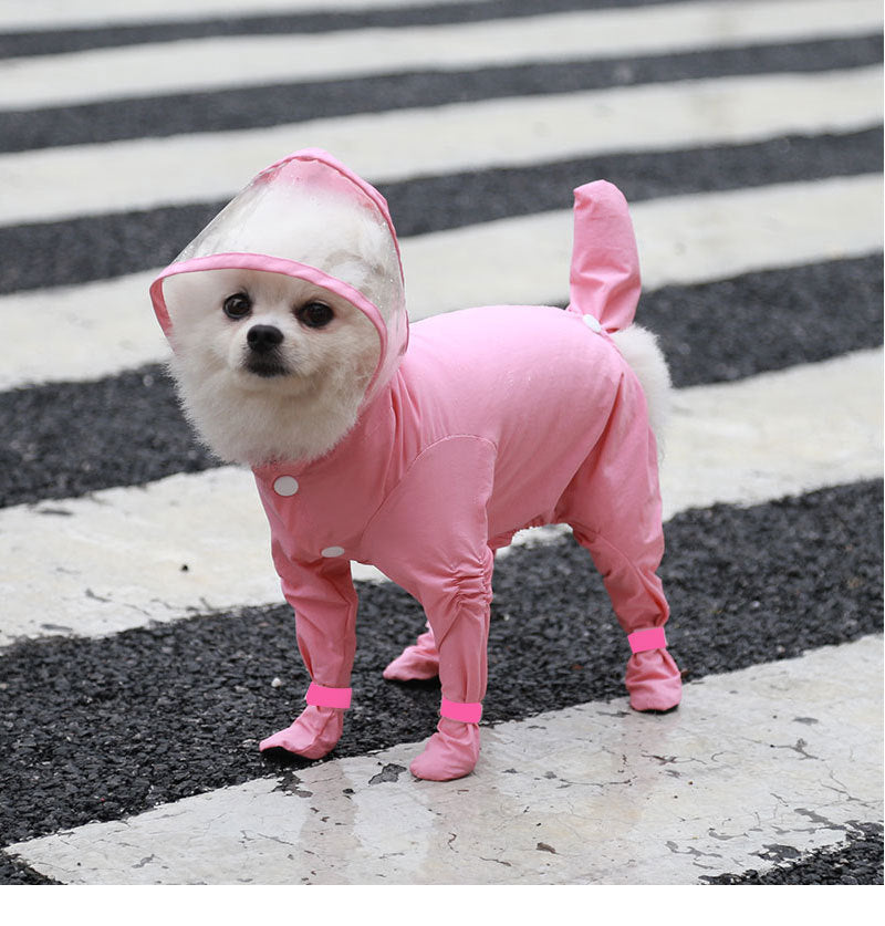 Full Coverage Dog Raincoat with Built-in Rain Boots, 360° Clear Visor, Detachable Tail Cover, Easy Snap Button Closure for Small Medium Dogs