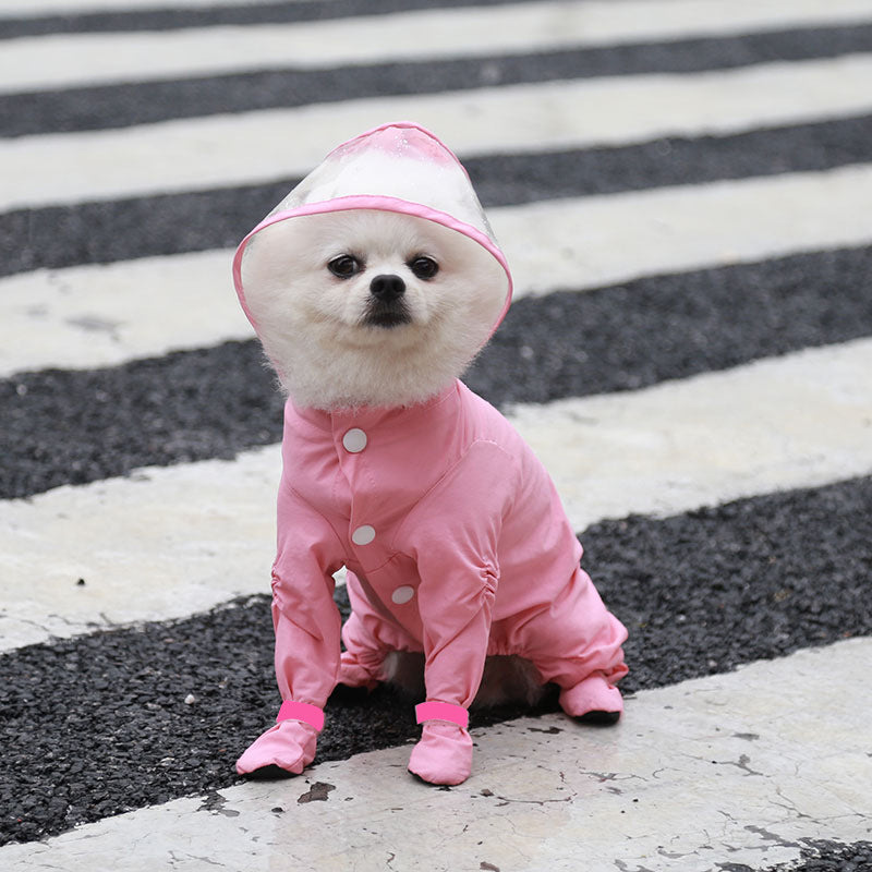 Full Coverage Dog Raincoat with Built-in Rain Boots, 360° Clear Visor, Detachable Tail Cover, Easy Snap Button Closure for Small Medium Dogs