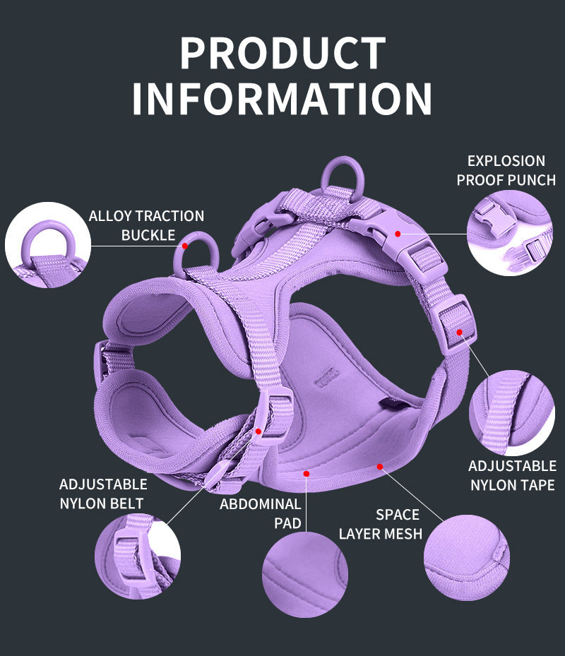Anti-Escape Anti-Pull Dog Harness 4-Piece Set, Adjustable Breathable Pet Walking Kit with Collar, Leash & Poop Bag Dispenser, 15 Colors Available