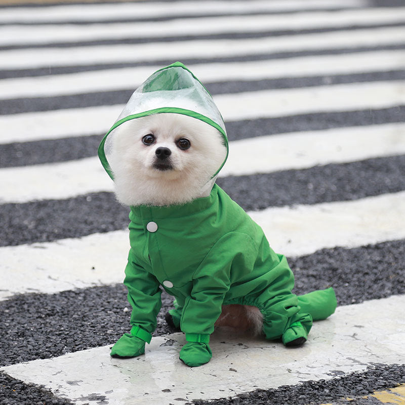 Full Coverage Dog Raincoat with Built-in Rain Boots, 360° Clear Visor, Detachable Tail Cover, Easy Snap Button Closure for Small Medium Dogs