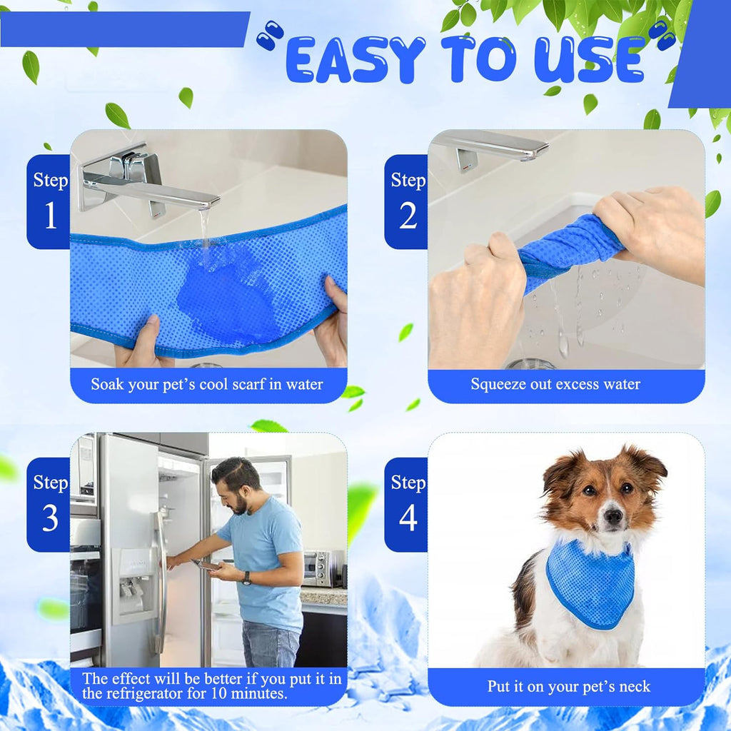 Adjustable Pet Cooling Neck Scarf, Reusable Evaporative Cool Wrap for Dogs & Cats, Velcro Fastener, Multi‑Purpose Neck or Head Wear, S/M/L Sizes