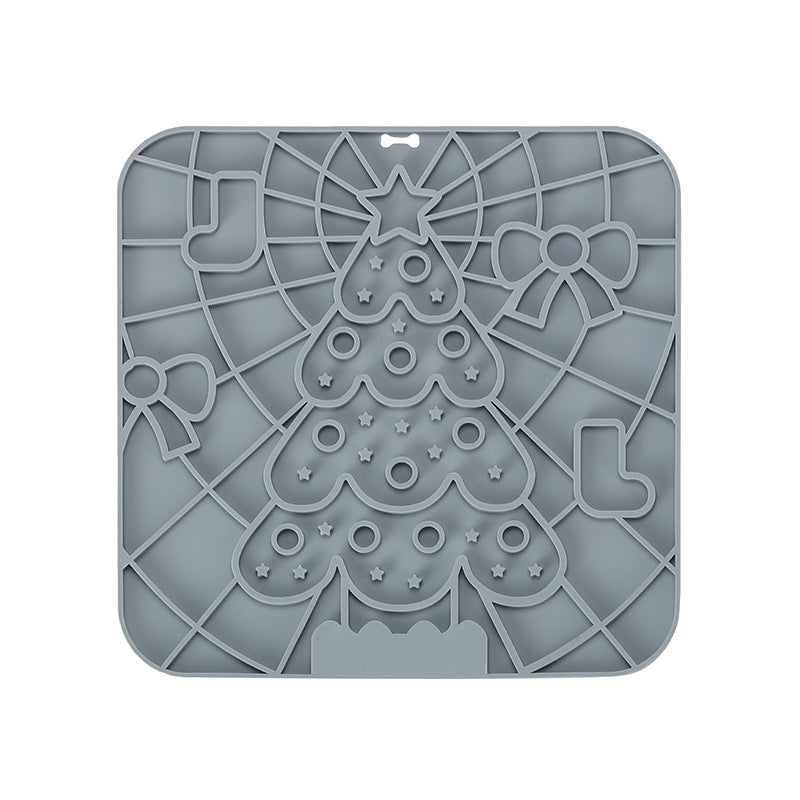 Christmas Themed Square Silicone Pet Lick Mat Holiday Printed Suction Slow Feeder Pad for Dogs Cats