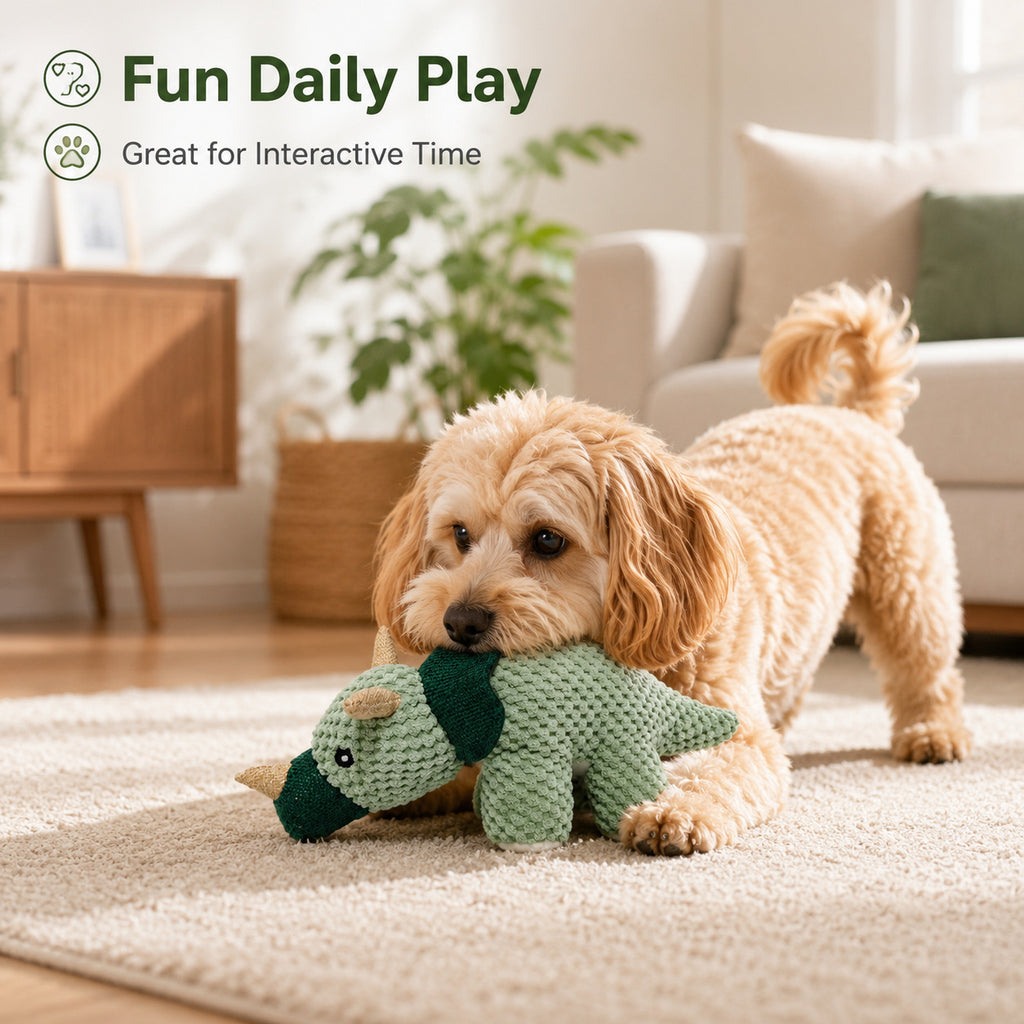 Green Dinosaur Plush Pet Toy, Soft Interactive Chew Toy for Dogs and Cats, Lightweight Cuddle & Fetch Play Toy
