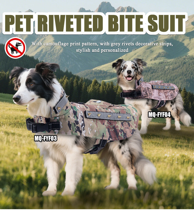 Spiked Dog Protective Vest,Adjustable Anti‑Scratch Anti‑Bite Harness Vest with Reflective Strips & Top Handle,Camo Safety Training Vest for Small Medium Dogs